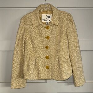 Anthropologie Tabitha Flecked Wool Tweed Blend Peplum Jacket Coat Women’s Size 8